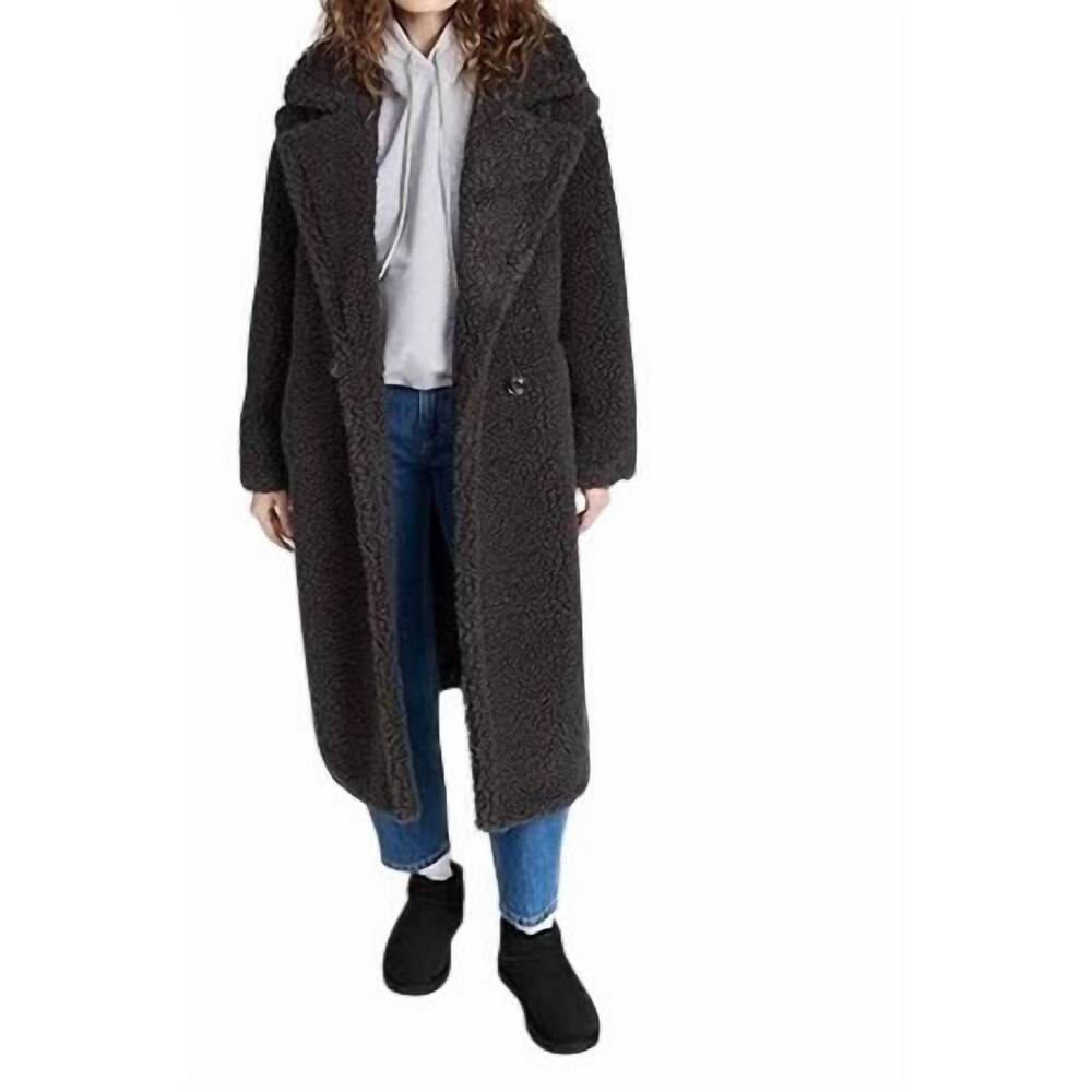 NEW UGG women's gertrude long teddy coat in black
